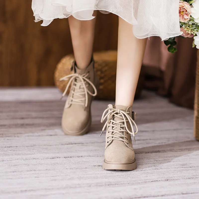 Women's Suede Lace-Up Short Boot
