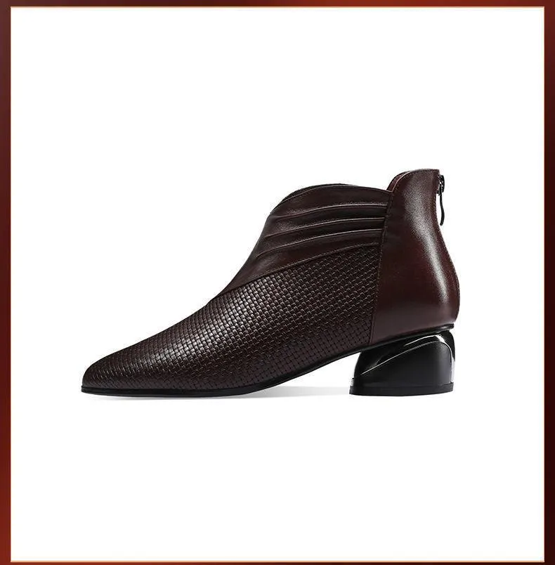 Zip Ankle Thick Heel Boots