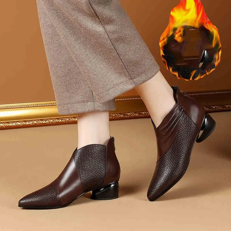 Zip Ankle Thick Heel Boots