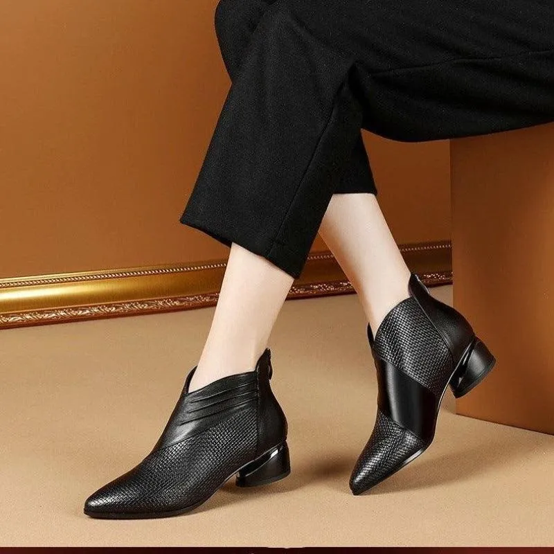 Zip Ankle Thick Heel Boots